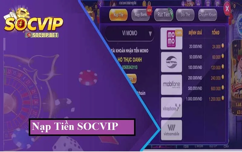 Hướng dẫn nạp tiền SOCVIP